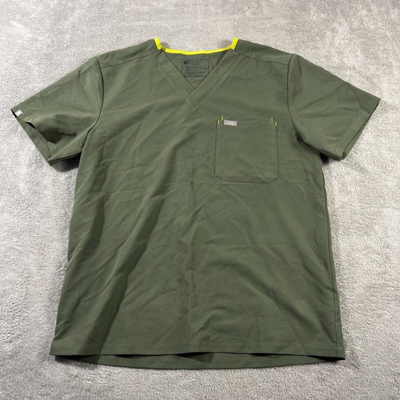 Figs Womens Scrub Top Green Pocket Short Sleeve V Neck L Healthcare Work Utility - Picture 1 of 11